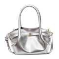 Bolso tote plisado metálico plateado con asas dobles y correa de hombro ajustable - Plateado