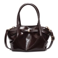 Sac fourre-tout chic en cuir marron foncé brillant avec finitions dorées - Café