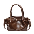 Sac cabas en cuir brillant marron foncé avec détails plissés et bandoulière réglable - Marron