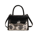 Retro black and white forest print Kelly bag with top handle and metal clasp - Black