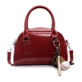 Retro red patent leather bowling bag with twin handles and baseball charm accessory - With Baseball Pendant / Burgundy