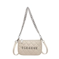 Chic cream quilted crossbody bag with silver chain and heart letter metallic charm - Off White