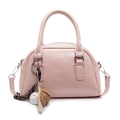 Pink glossy bowling bag with sports charms and adjustable crossbody strap for women - With Baseball Pendant / Pink