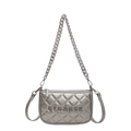 Silver quilted rhombus shoulder bag with metallic chain and modern metal logo detail - Silver