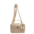 Pink tweed mini box bag with gold chain strap and vintage ball buckle detail - Large / Off White