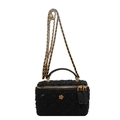Mini black tweed vanity case bag with gold camellia logo and chain strap - Large / Black