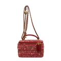 Pink and green tweed mini crossbody box bag with red leather trim and flower clasp - Large / Rose Red