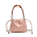 Pink quilted bucket bag with unique beaded handle and silver chain strap - Light Pink