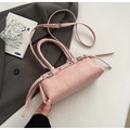 Pink matte PU Boston handbag with decorative strap buckles and adjustable shoulder strap - Pink (No Charm)