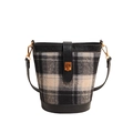 Retro-Karo-Beuteltasche mit schwarzem Lederbesatz und Goldbeschlägen im modernen Stil - Schwarz Karo