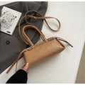 Camel cylinder boston handbag with matte leather texture and adjustable shoulder strap - Khaki (Without Charm)