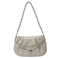 Borsa a spalla beige a pieghe stile nuvola con tracolla intrecciata e catena a cuore - Cachi Chiaro
