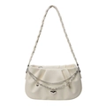 Borsa a tracolla plissettata in PU bianco crema con catena a cuore argento e tracolla - Bianco Sporco
