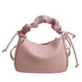 Pink pleated handle handbag with drawstring details and FASHION & BAGS lettering - Pink