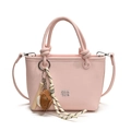 Rosa Leder Handtasche Damen stylische Umhängetasche lässige Eimer Crossover Tasche Anhänger - Mit Anhänger / Rosa