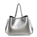 Silberne Bucket Bag mit Kettenhenkel und verstellbarem Riemen für Damen - Silber