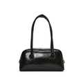 Elegante bolso baguette de charol arrugado negro con asas dobles delgadas y estilo vintage - Negro