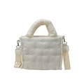 White quilted down cotton tote bag with puffy cloud texture and adjustable strap - White