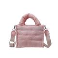 Pink quilted down nylon crossbody bag with puffy handle and adjustable strap - Pink
