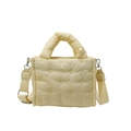 Light yellow quilted puffer mini bag with top handle and detachable woven shoulder strap - Yellow