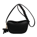 Damen Satteltasche in Schwarz mit Litschi-Textur, Flechtriemen und Elefantenanhänger - Schwarz