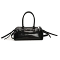 Borsa baguette nera lucida con fibbie argento e tracolla regolabile rimovibile - Nero