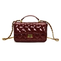 Chic burgundy patent leather quilted shoulder bag with gold chain strap and turn lock - Red