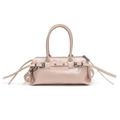 Borsa Boston in pelle verniciata rosa chiaro con finitura lucida e hardware argento - Rosa