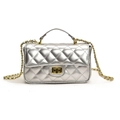 Silver quilted crossbody bag with gold-tone hardware and metallic chain strap - Silver