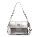 Sac bandoulière tressé argenté au fini métallisé avec chaîne à maillons épais - Argent + Charme de Chien Ballon