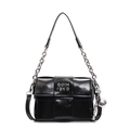 Sac à main carré noir tissé avec chaîne en métal argenté et finition en cuir brillant - Noir + Charme de Chien Ballon