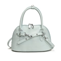 Borsa a conchiglia celeste in pelle sintetica con occhielli in metallo e tracolla - Blu
