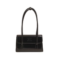 Minimalist black patent leather underarm bag with adjustable straps and embossed logo - Black - Without Pendant