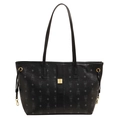 Large black tote bag featuring grey cartoon rabbit prints and gold hardware accents - Large (With Pendant) / Black
