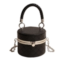 Chic black quilted bucket bag with woven top handle and detachable chain shoulder strap - Black