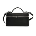 Elegant black pebbled PU leather vanity crossbody bag with silver zipper and handle - Black