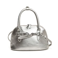 Elegante borsa bowling argento metallizzato con doppi manici e tracolla staccabile - Argento