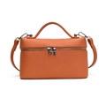 Elegante bolso de mano de cuero PU naranja con herrajes plateados y asa superior - Naranja