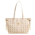 Chic cream tote bag with rabbit diamond pattern and adjustable shoulder straps - Large (With Pendant) / Off White
