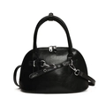 Borsa a conchiglia in pelle nera classica con hardware argento e tracolla inclusa - Nero