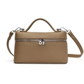 Elegant tan PU leather handbag featuring pebble texture and an adjustable shoulder strap - Gray