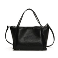 Elegant black lychee texture bucket bag with dual handles and detachable strap - Black
