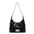 Sac hobo en cuir noir avec rivets argentés et fermetures éclair pour le quotidien - Noir