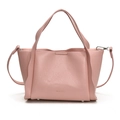 Pale pink lychee grain leather bucket bag with top handles and adjustable shoulder strap - Pink