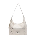 Sac hobo chic en similicuir blanc cassé avec clous argentés et bandoulière réglable - Blanc Cassé