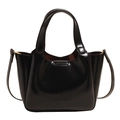 Schwarze Ledertasche Damen stilvolle Retro Eimer Tasche lässige vielseitige Umhängetasche - Mit Anhänger / Schwarz