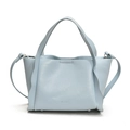 Elegant light blue litchi grain leather bucket bag with dual handles and shoulder strap - Blue
