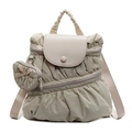 Minimalist beige ruched nylon backpack for women with cute heart coin purse charm - Off White