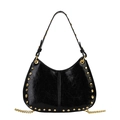 Schicke schwarze Punk-Handtasche mit goldenen Nieten und Kettenriemen in Halbmondform - Schwarz