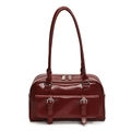 Red oil wax leather shoulder bag for women, chic commuter pillow bag with front buckle pocket. - Red